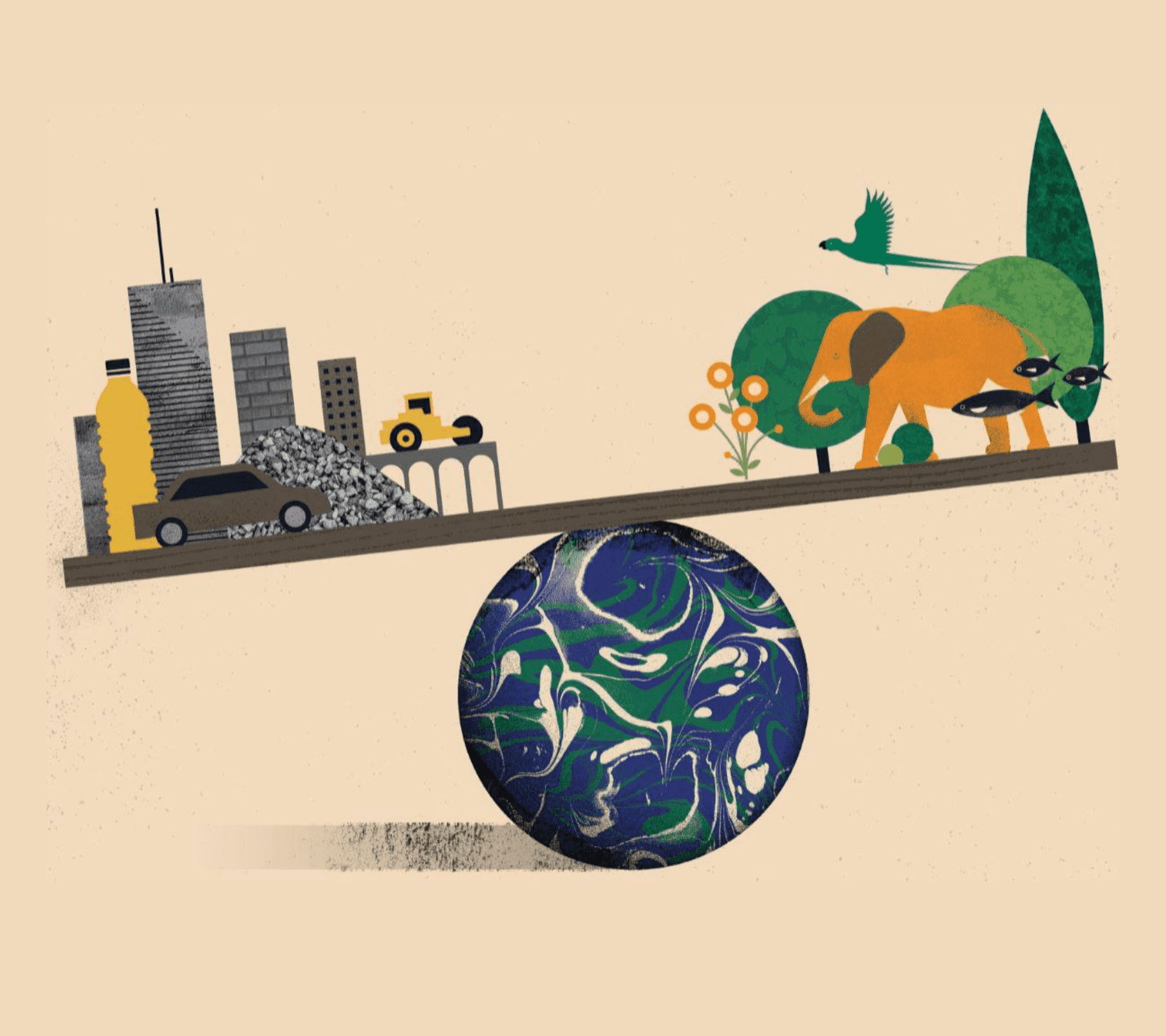 El planeta tierra balanceando a una ciudad y a un parque