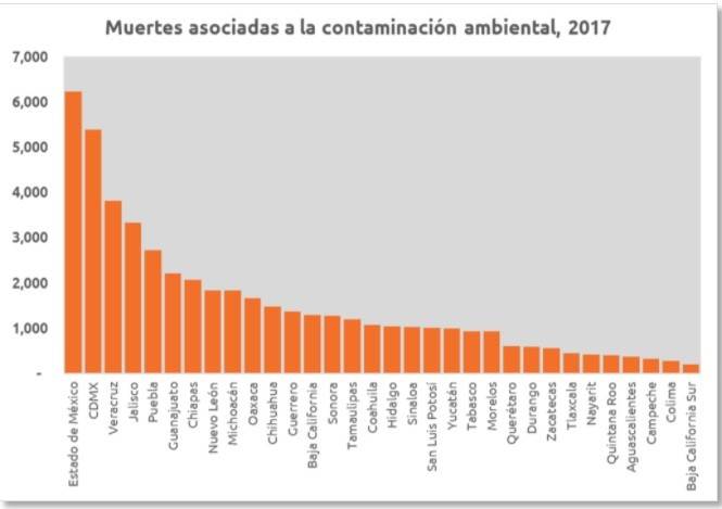 Puebla es el quinto estado del país con más muertes asociadas a la contaminación ambiental. Fuente: IHME (Institute For Health Metrics and Evaluation) 