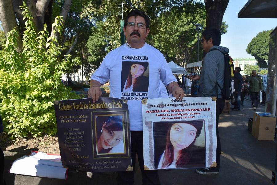 Desapariciones en Puebla: El padre de Nadia Guadalupe ha participado en decenas de marchas para exigir a las autoridades la aparición de su hija. Fotografía: Olga Valeria Hernández 