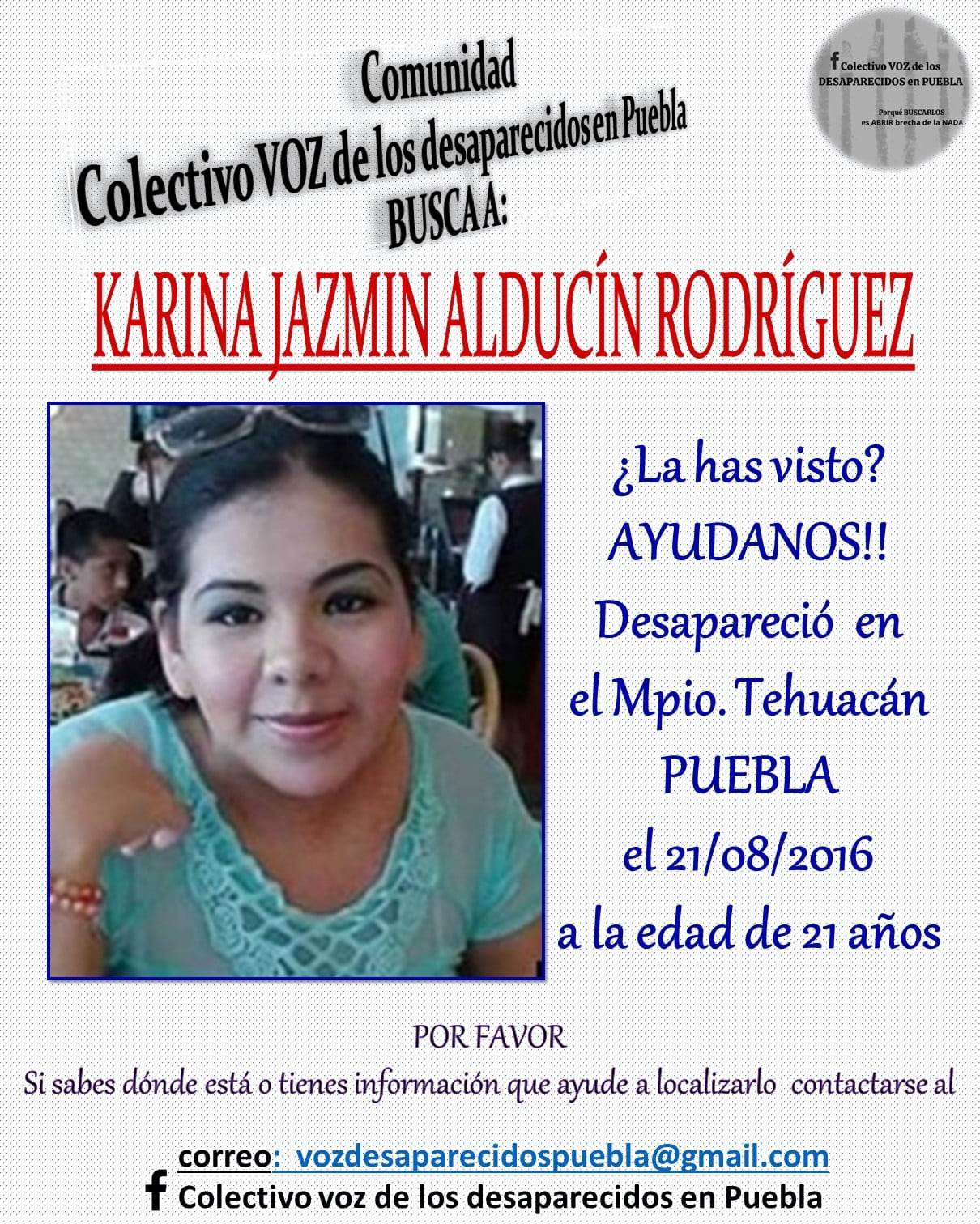 Entre los casos de mujeres desaparecidas en Tehuacán se encuentra el de Karina Jazmin.