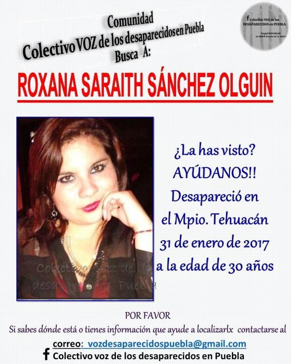 Entre las mujeres desaparecidas en Tehuacán se encuentra el nombre de Roxana Saraith Sánchez.