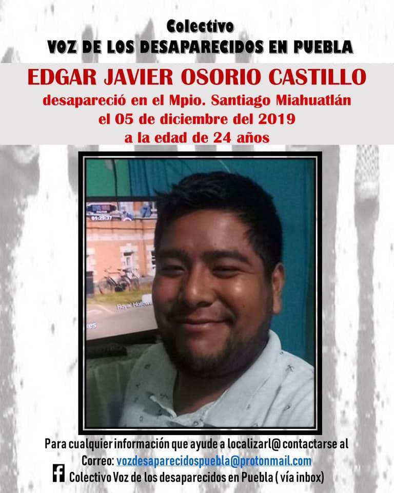 Edgar Javier Osorio Castillo desaparecido Tehuacán Puebla