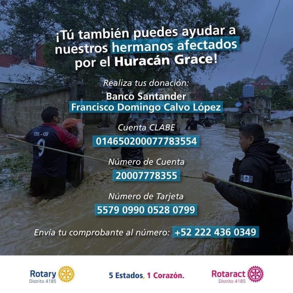 cuentas para apoyar a los damnificados por el huracán grace en Puebla