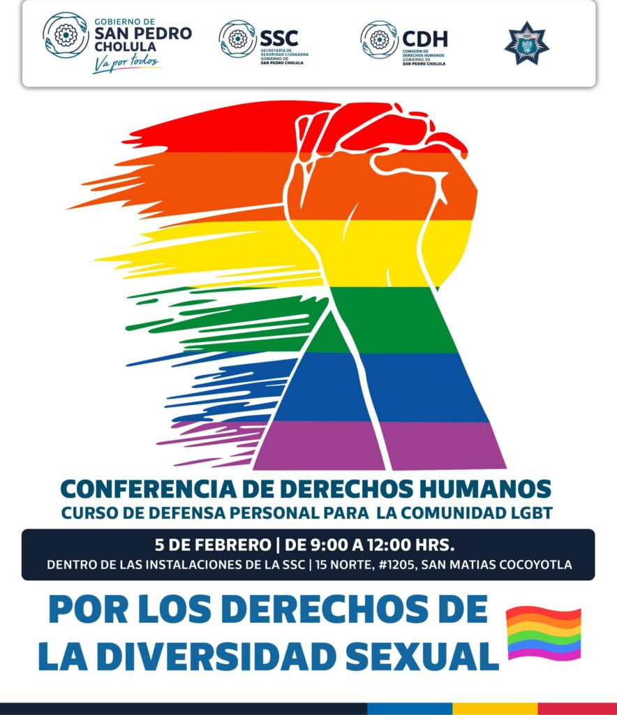 Cartel del curso de defensa personal a personas LGBT Cholula Puebla.