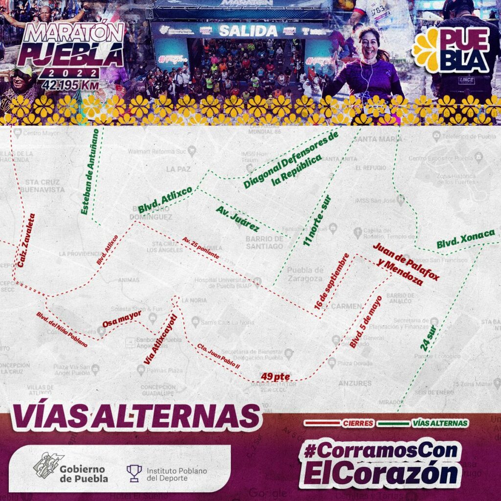 vías alternas por calles cerradas en Puebla 27 de noviembre.