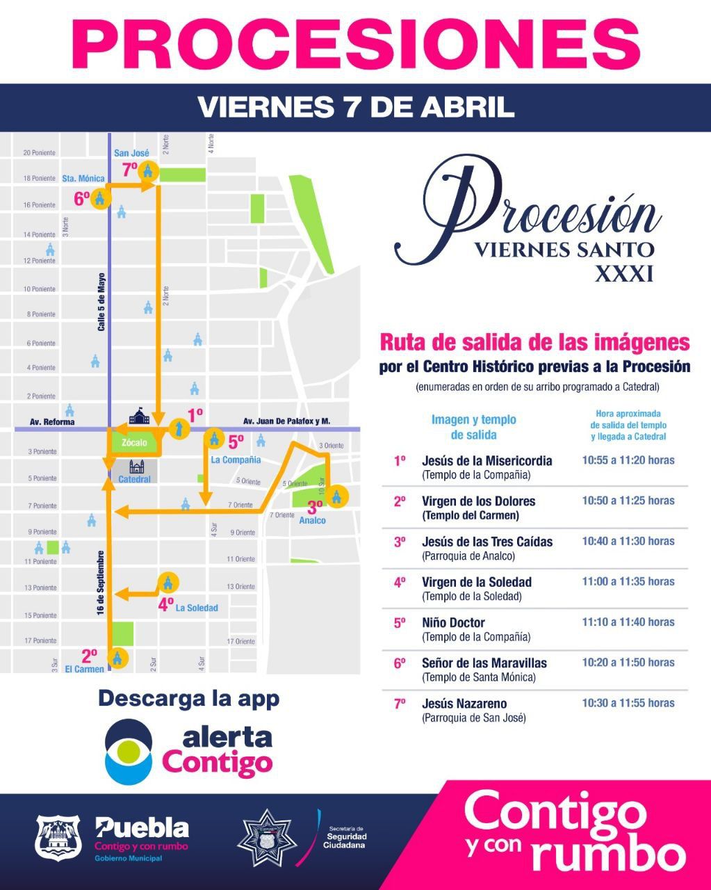 Calles cerradas en Puebla por procesión de viernes santo