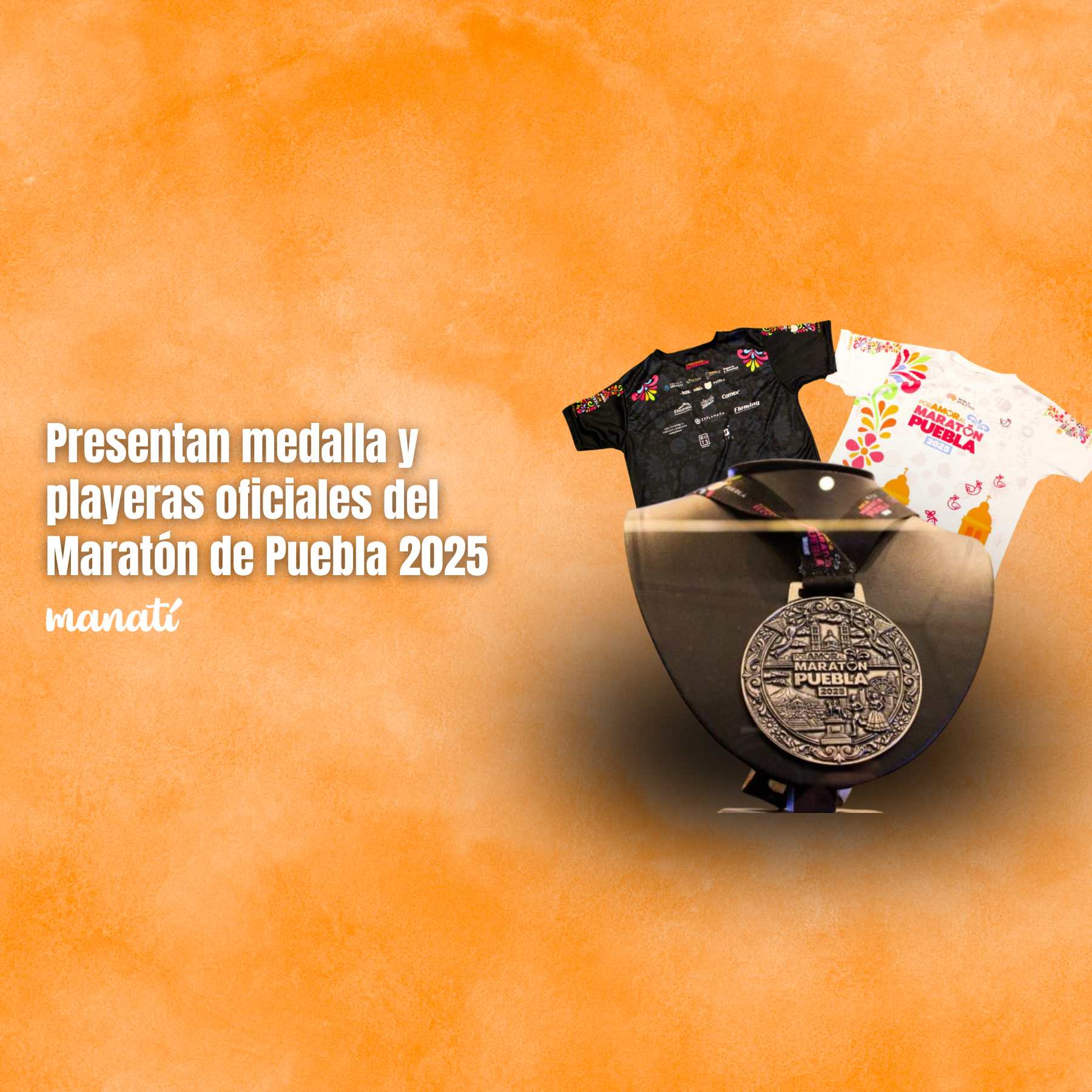 medalla y playera del maratón de puebla