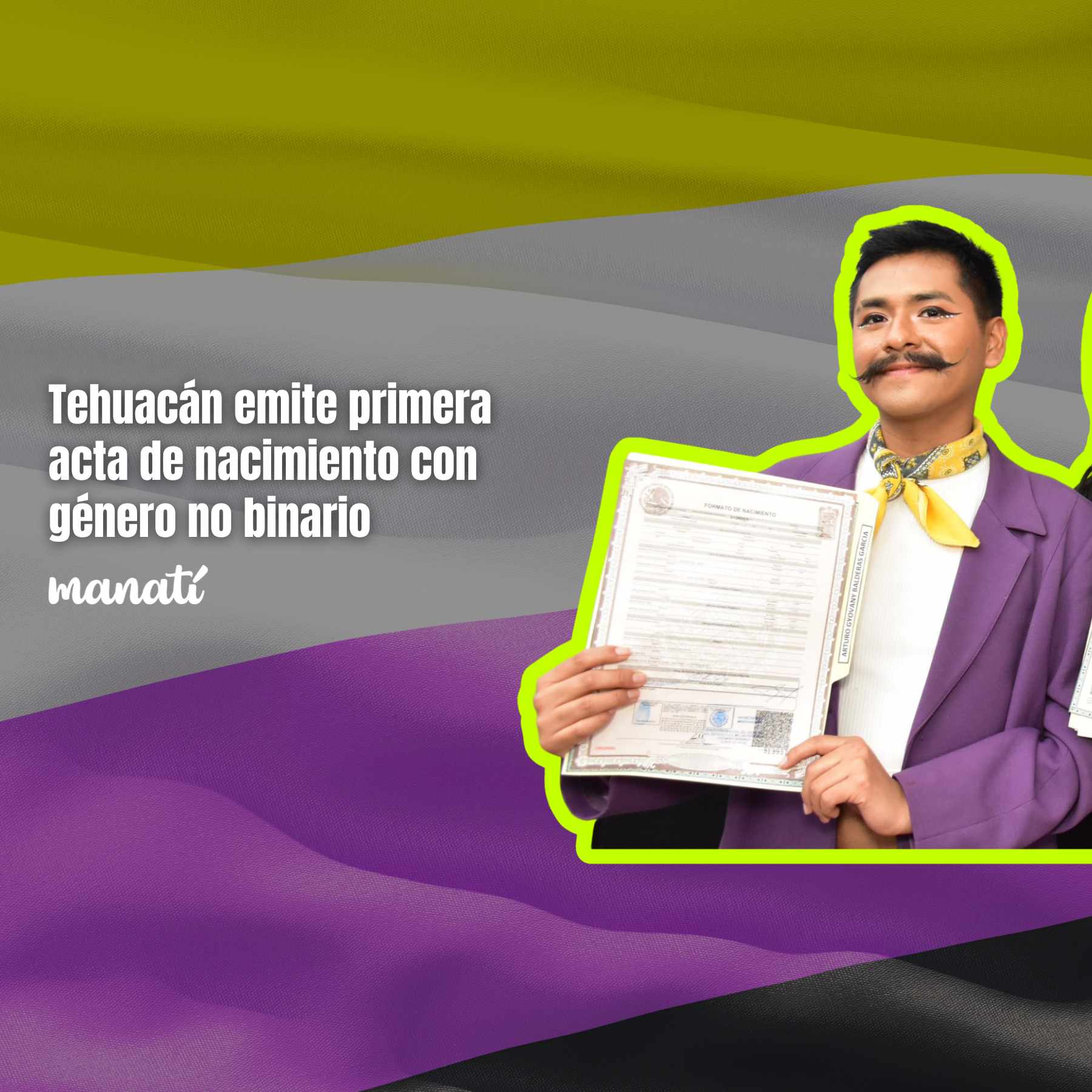 Tehuacán emite primera acta de nacimiento con género no binario; el documento se le otorgó a le artiviste Gatoquepinta.