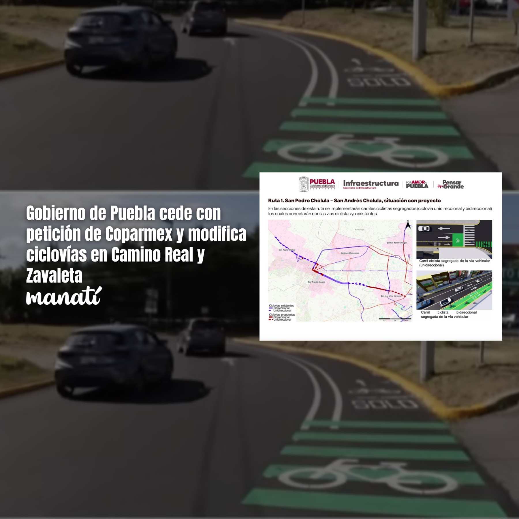 Gobierno de Puebla ciclovías Camino Real Zavaleta